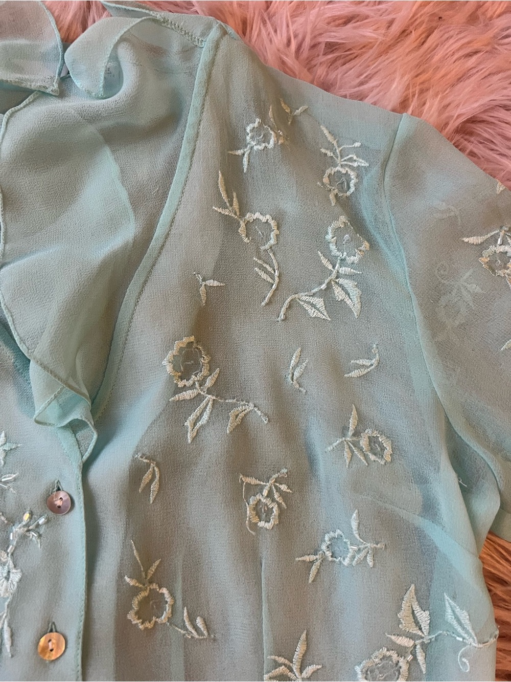 Sheer Embroidered Beaded Fairy Tie-Sleeve Blouse - Picture 7 of 11